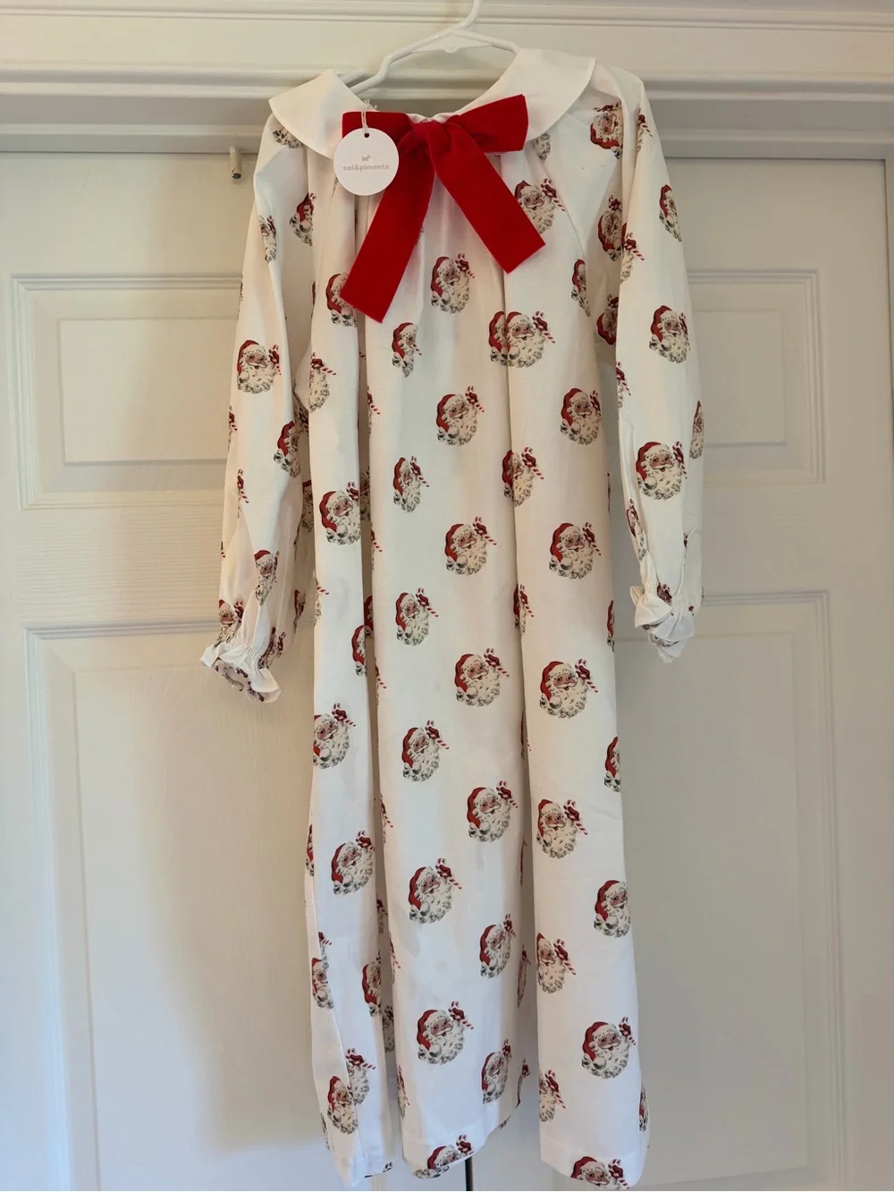 NWT Sal & Pimenta Girls vintage Santa-Print Nightgown with Red velvet Bow 12